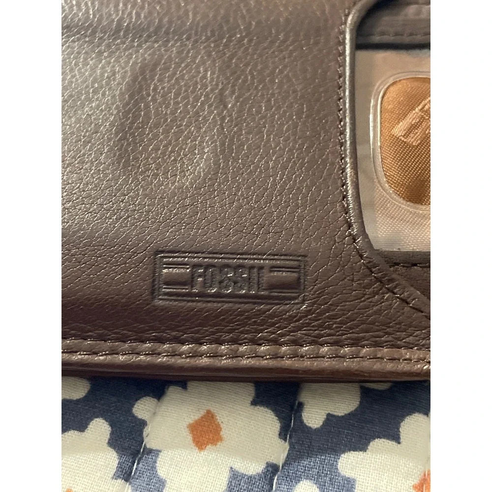 Fossil Mens Bifold Wallet and Removable Card Case Set Dark Brown Genuine Leather